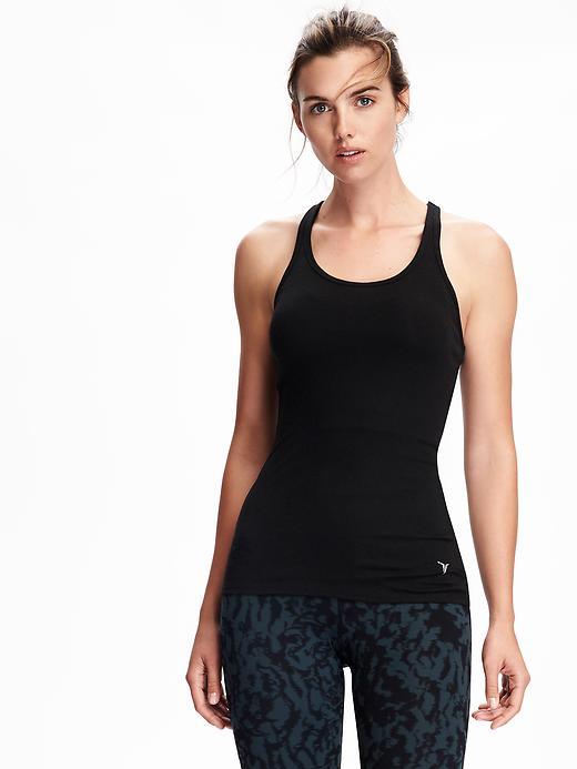 Old Navy Go Dry Ribbed Fitted Raceback Tank For Women - Black