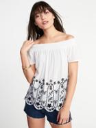 Old Navy Womens Off-the-shoulder Cutwork Top For Women White/navy Size Xxl