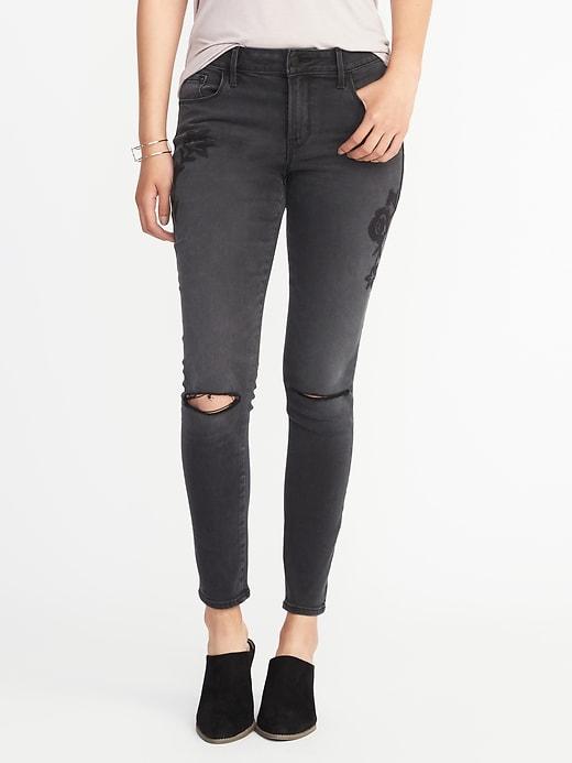 Old Navy Womens Mid-rise Embroidered Rockstar Jeans For Women Faded Black Embroidery Size 20