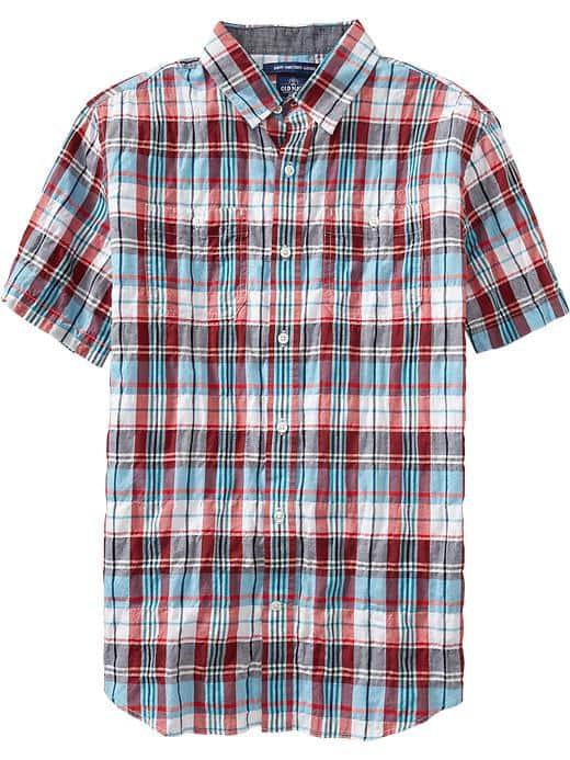 Old Navy Mens Slim Fit Printed Short Sleeved Shirts - Multi Plaid