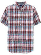 Old Navy Mens Slim Fit Printed Short Sleeved Shirts - Multi Plaid