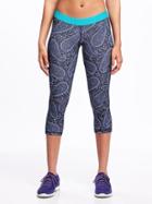 Old Navy Go Dry Elastic Waist Compression Crops For Women - Blue Paisley