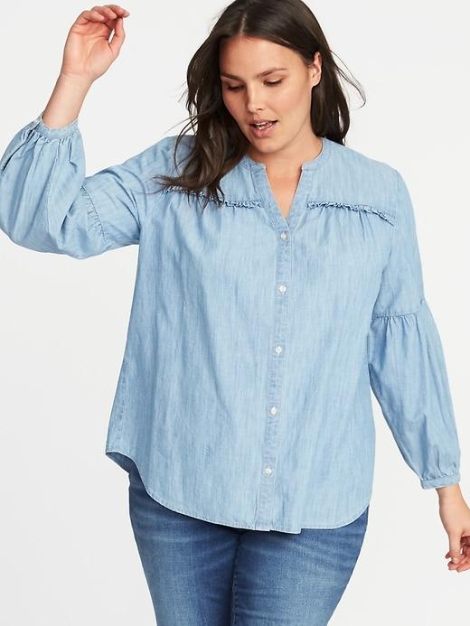 Old Navy Womens Plus-size Chambray Shirt Medium Wash Size 4x