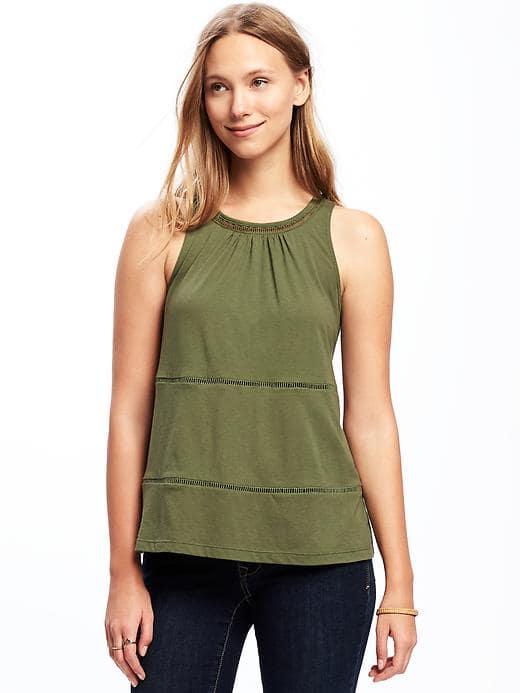 Old Navy Eyelet Trim Tank For Women - I Think Olive
