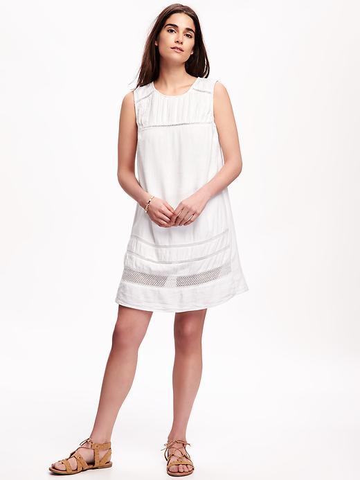 Old Navy Linen Blend Crochet Trim Shift Dress For Women - White