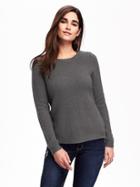 Old Navy Relaxed Textured Crew Neck Pullover For Women - Graphite