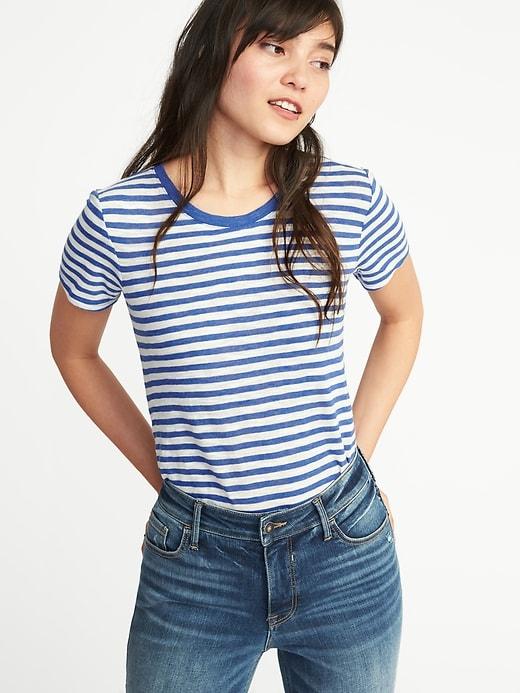 Old Navy Womens Tuck-in Slim-fit Tee For Women Blue Stripe Size Xs