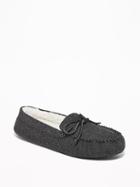 Old Navy Mens Sherpa-lined Moccasin Slippers For Men Heather Gray Herringbone Size M