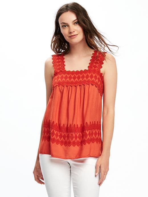 Old Navy Lightweight Cutwork Swing Tank For Women - Hot Tamale