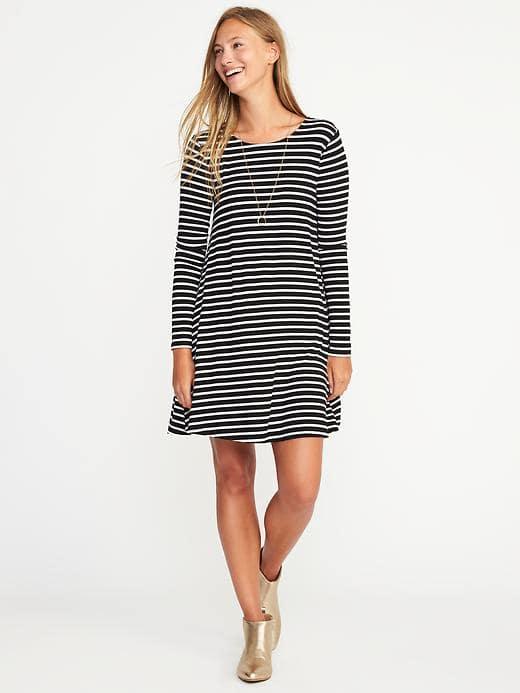 Old Navy Womens Jersey-knit Swing Dress For Women Black/white Stripe Size S