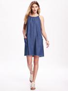 Old Navy Suspended Neck Denim Trapeze Dress For Women - Dark Wash