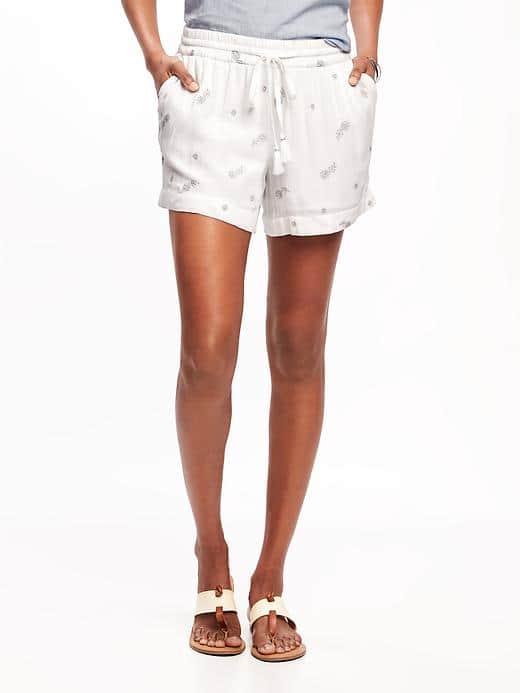 Old Navy Metallic Print Crinkle Gauze Shorts For Women - Bright White