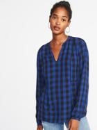 Old Navy Womens Checked Swing Blouse For Women Navy Blue Check Size M