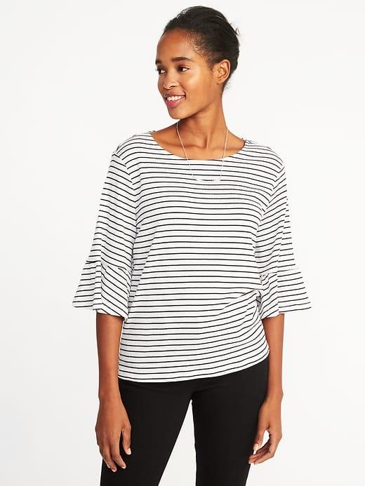 Old Navy Womens Relaxed Crinkle-jersey Bell-sleeve Top For Women Black Stripe Top Size Xxl