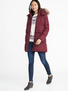 Old Navy Womens Hooded Frost-free Long Jacket For Women Maroon Jive Size Xs