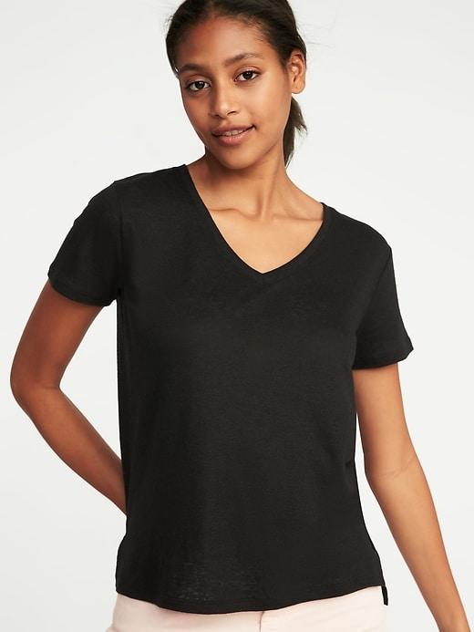 Old Navy Womens Linen-blend Boyfriend V-neck Tee For Women Black Size L