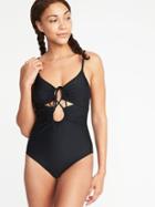Old Navy Womens Ruched Lace-up Swimsuit For Women Ebony Size S