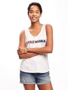 Old Navy Relaxed Americana Graphic Tank For Women - Cream