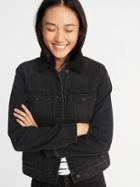 Old Navy Womens Sherpa-lined Black Denim Jacket For Women Midnight Black Size M