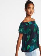 Old Navy Womens Smocked-neck Crinkle-gauze Top For Women Palms Size S