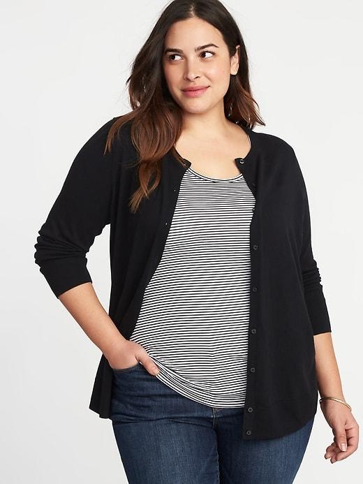 Old Navy Womens Semi-fitted Crew-neck Plus-size Cardi Black Size 1x