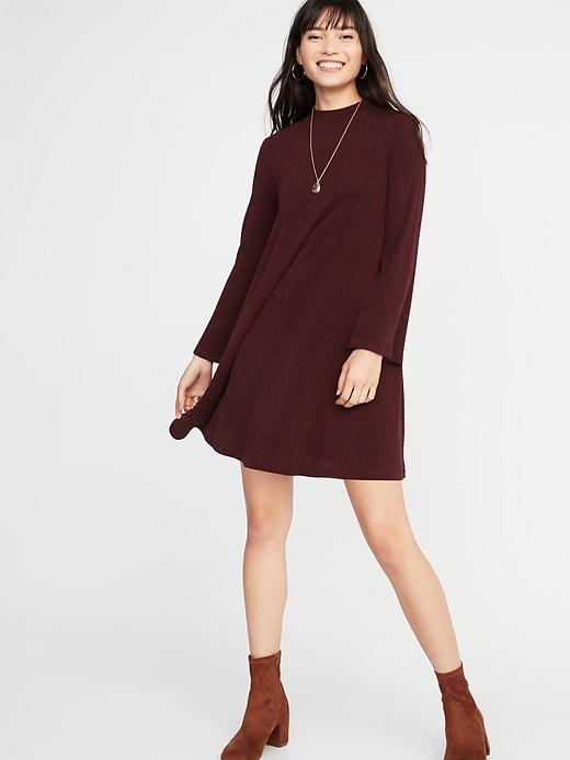 Old Navy Womens Mock-neck Rib-knit Swing Dress For Women Maroon Jive Size Xs