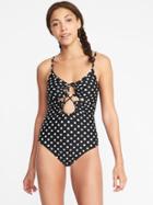 Old Navy Womens Ruched Lace-up Swimsuit For Women Black Dots Size Xxl