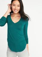 Old Navy Womens Luxe Curved-hem V-neck Tee For Women Emerald Waters Size L