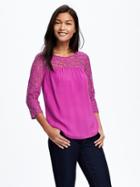 Old Navy Relaxed Lace Trim Blouse For Women - Razzleberry