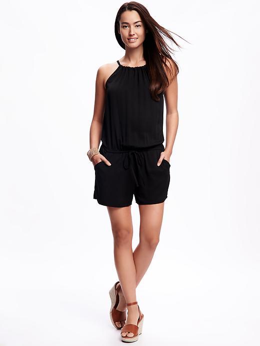 Old Navy Twill Tie Waisted Romper For Women - Blackjack