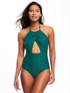 Old Navy Wrap Front Halter Swimsuit For Women - Tectonics Teal Nylon