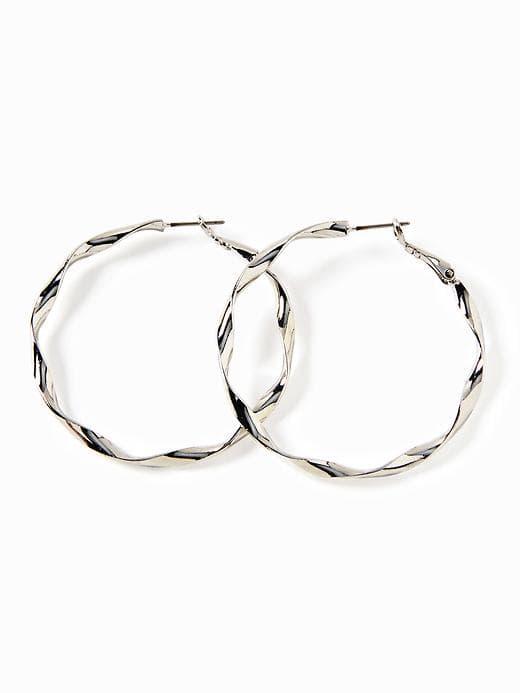 Old Navy Twisted Hammered Metal Hoop Earrings For Women - Silver