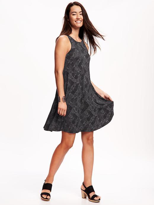 Old Navy Jersey Swing Dress For Women - Black Print