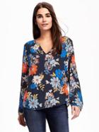 Old Navy Printed Lightweight Shirred Blouse For Women - Navy Floral