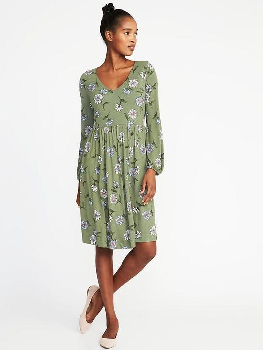 Old Navy Womens Fit & Flare Jersey-knit Dress For Women Olive Floral Size M