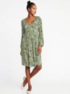 Old Navy Womens Fit & Flare Jersey-knit Dress For Women Olive Floral Size M
