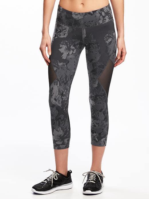 Old Navy Go Dry Compression Mesh Panel Crops For Women - Neutral Floral