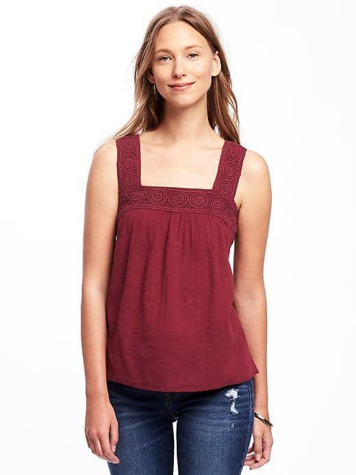 Old Navy Crochet Yoke Swing Tank For Women - Gosh Garnet