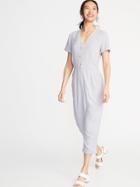 Striped V-neck Button-front Jumpsuit For Women