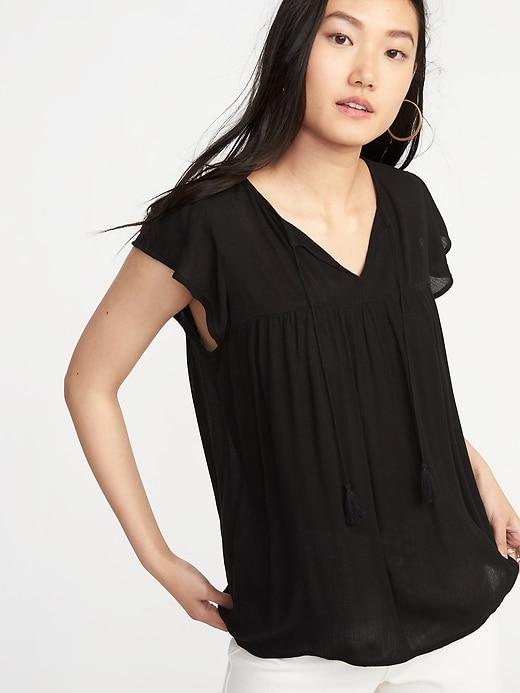Old Navy Womens Relaxed Flutter-sleeve Top For Women Black Size M