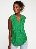 Old Navy Sleeveless Tie Neck Top For Women - Green Floral