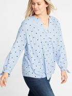 Old Navy Womens Printed Tie-cuff Plus-size Blouse Blue Mosaic Size 3x