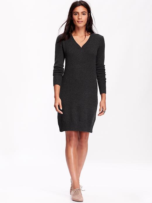 Old Navy Womens V Neck Sweater Dress Size L Tall - Charcoal Heather Gray