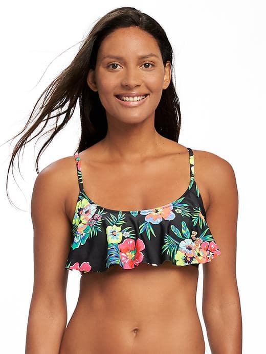 Old Navy Ruffle Trim Bandeau Bikini Top For Women - Black Floral