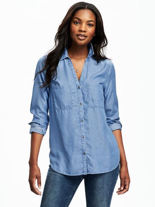 Old Navy Classic Chambray Tencel Shirt For Women - Monroe