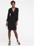 Old Navy Wrap Front Smocked Waist Dress For Women - Black