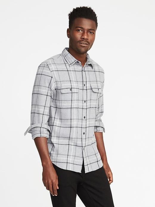 Old Navy Mens Regular-fit Built-in Flex Flannel Shirt For Men Gray Plaid Size M
