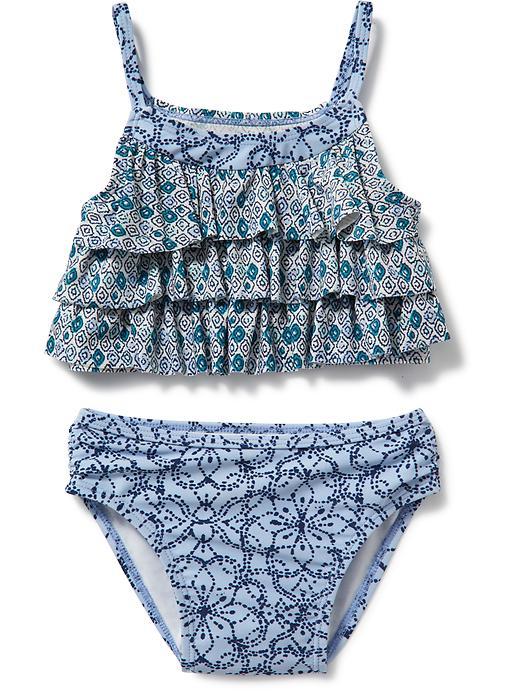 Old Navy Floral Ruffle Trim Tankini - Teal Print