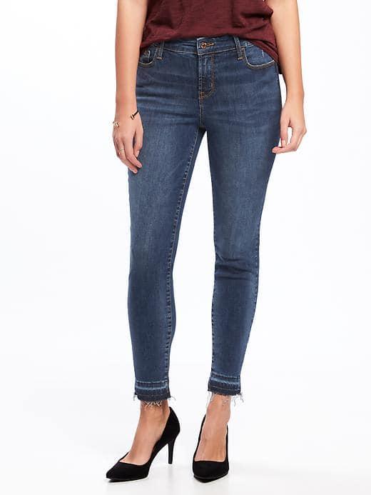 Old Navy Mid Rise Built In Sculpt Rockstar Raw Hem Jeans For Women - Meadow