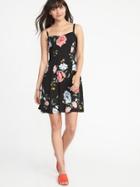 Old Navy Womens Floral Fit & Flare Cami Dress For Women Black Floral Size S